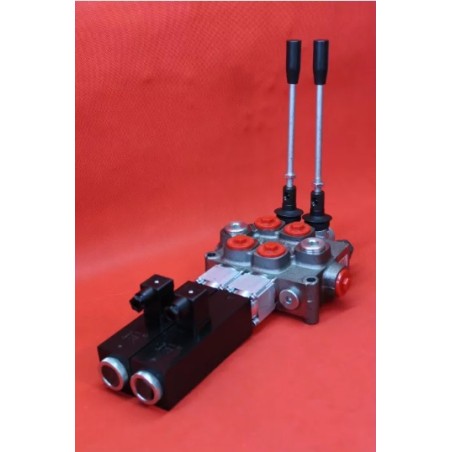GALTECH Q75 2 SECTIONS DIRECTIONAL CONTROL VALVE 90 L/MIN 24 GPM ELECTRIC SOLENOID 24V + LEVERS - 2