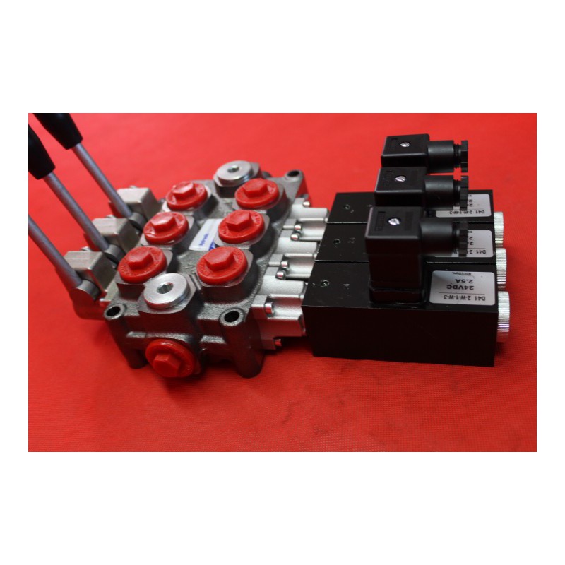 3 SECTIONAL DIRECTIONAL CONTROL VALVE GALTECH Q45 60 l/min 16 GPM Electric solenoid 12V + levers