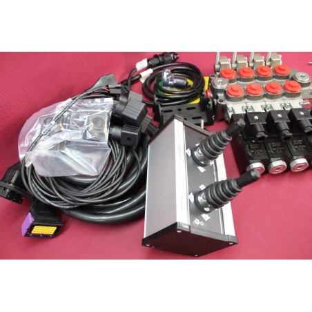 Galtech Directional Control Valve 4-Spool 60 L/Min Q45 (16 GPM) + Control Panel With 2 Joystick With Cables 24V