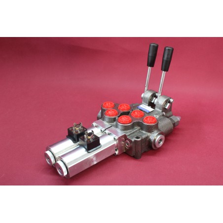 Hydraulic valve 2 sections HM line 90 l/min  24 gpm 12V double acting for cylinder spool