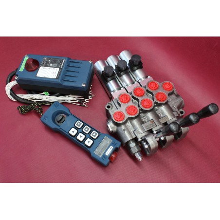 Hydraulic valve 3 sections HM line 90 l/min  24 gpm 24V double acting for cylinder spool +Remote Radio HM-Line 600 24V