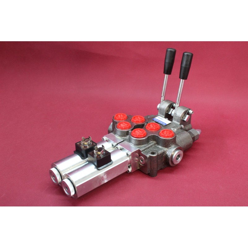 Hydraulic valve 2 sections HM line 90 l/min 24 gpm 24V double acting for cylinder spool + Remote radio on/off