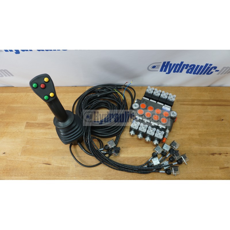4 positions joystick 5 buttons + Monoblock Vave 4-spool hydraulic solenoid 80 l/min 13GPM 12VDC