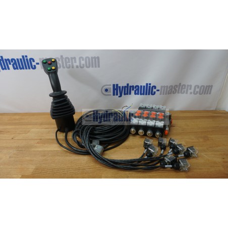 4 positions joystick 5 buttons + Monoblock Vave 4-spool hydraulic solenoid 80 l/min 13GPM 24VDC